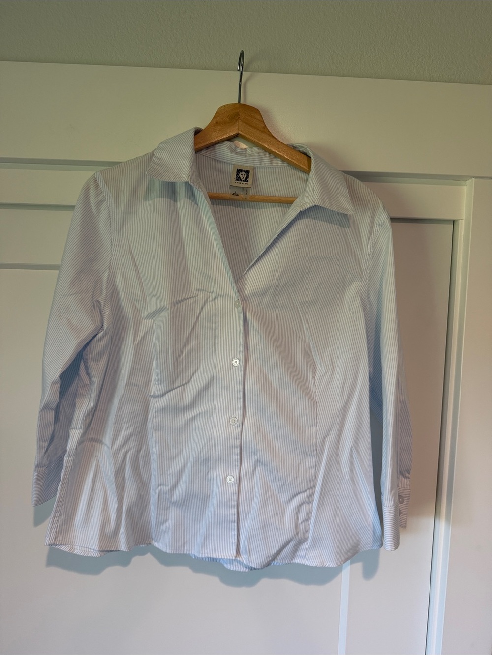 Anne Klein Light Blue Pinstripe Button-Down Shirt